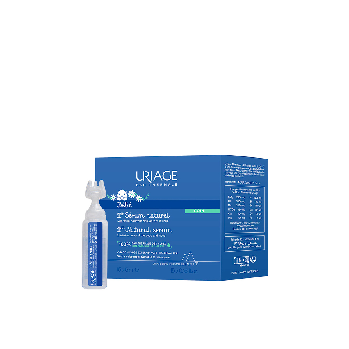 Uriage Baby 1er suero natural para el lavado de nariz y ojos 15 x 5ml -  7077511